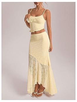 タマゴ_20250831_2 Amazon.com: GORGLITTER Women's 2 Piece Skirt Sets Lace Crop